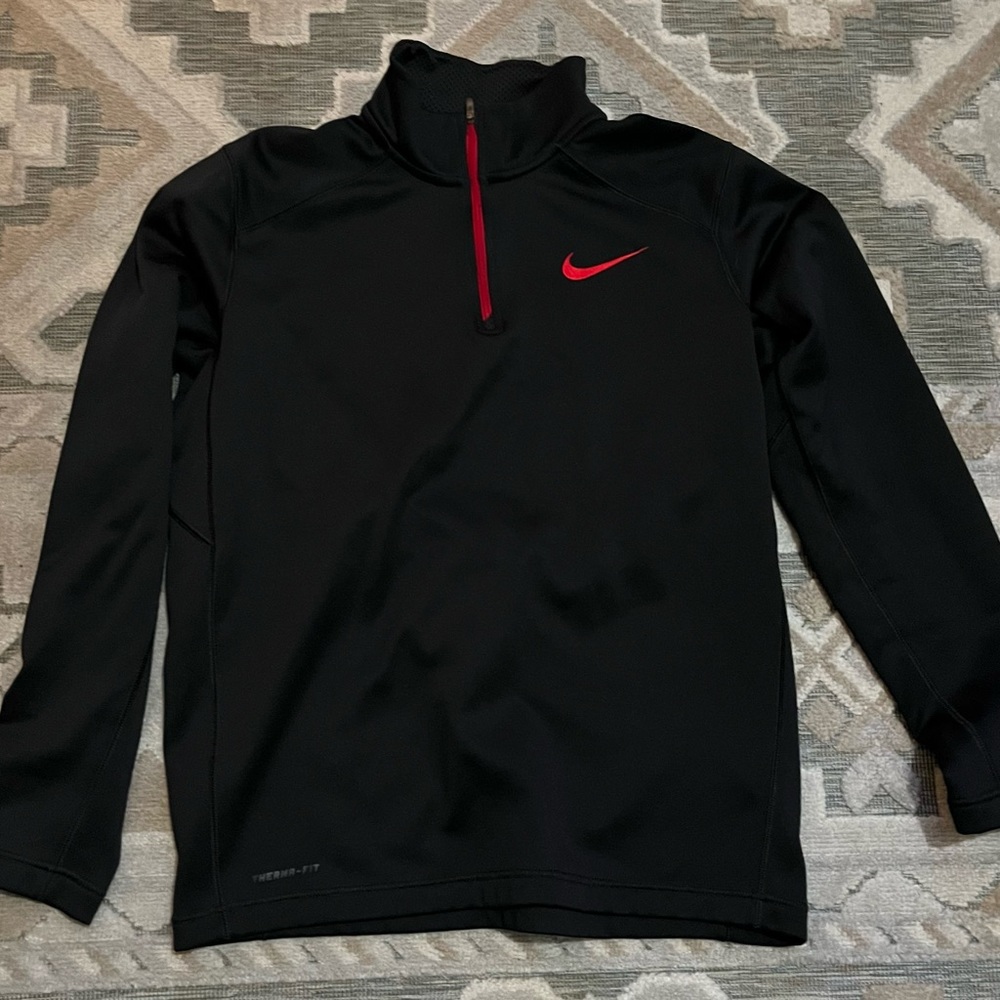 Nike 3/4 Zip Pullover. Black with Red Nike Swoosh